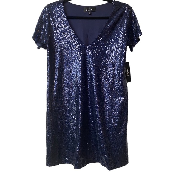 Lulus Light Up the Night Navy Blue Sequin Shift Dress XS - Picture 5 of 12